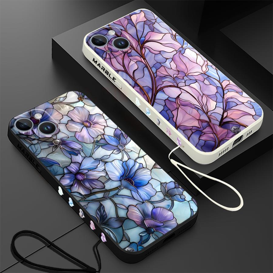 Lanyard Anime Logo - Blumen-Marmor-Handyhülle für iPhone 11 12 13